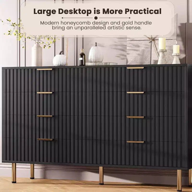 Comò a 8 cassetti Nero / Grigio / Naturale / Bianco, Cassettiera moderna in legno, Per utente singolo