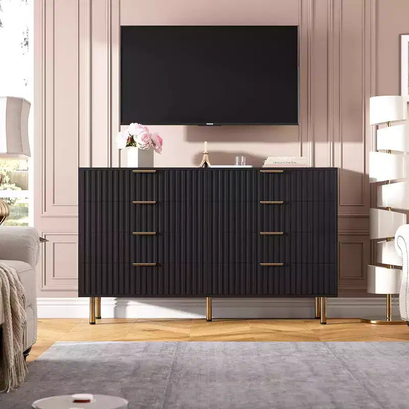 Comò a 8 cassetti Nero / Grigio / Naturale / Bianco, Cassettiera moderna in legno, Per utente singolo