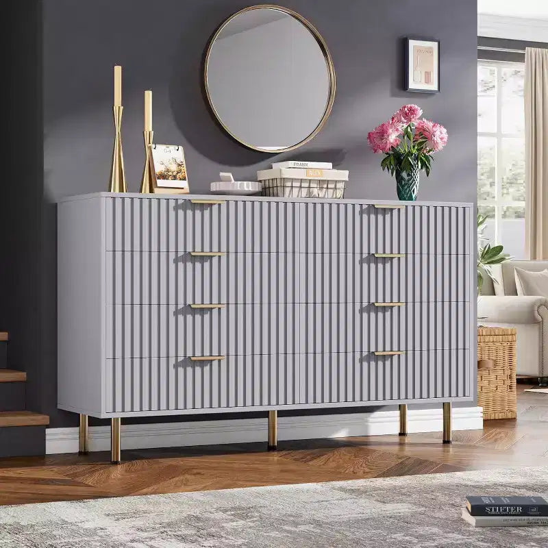 Comò a 8 cassetti Nero / Grigio / Naturale / Bianco, Cassettiera moderna in legno, Per utente singolo