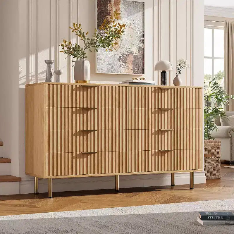 Comò a 8 cassetti Nero / Grigio / Naturale / Bianco, Cassettiera moderna in legno, Per utente singolo