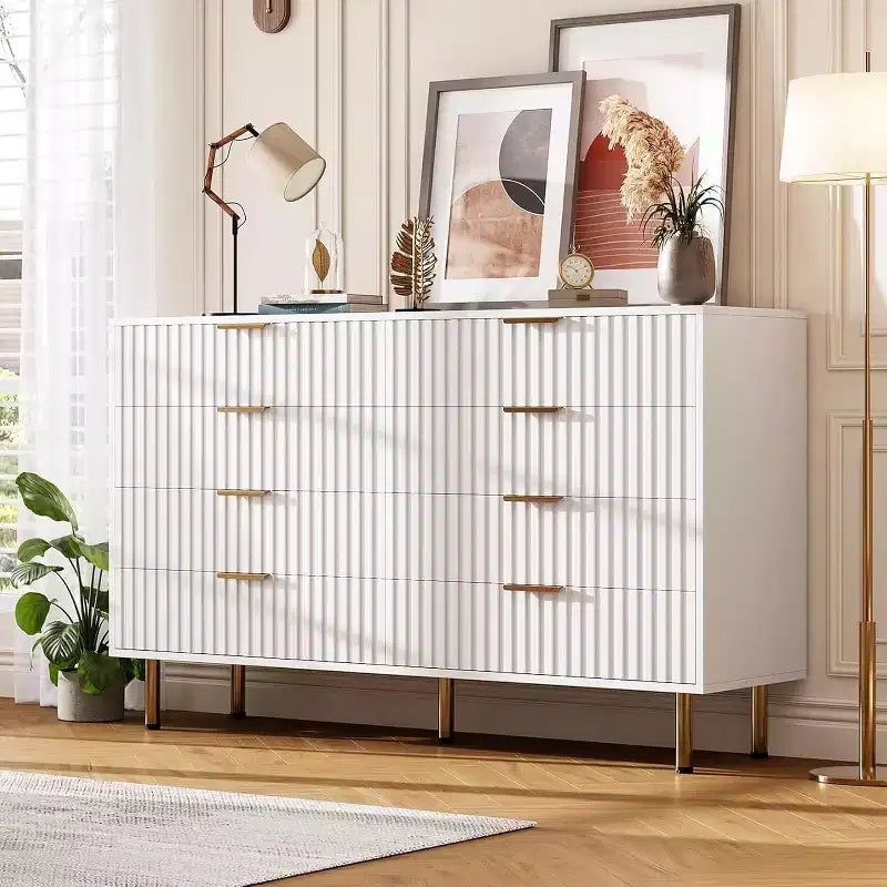 Comò a 8 cassetti Nero / Grigio / Naturale / Bianco, Cassettiera moderna in legno, Per utente singolo