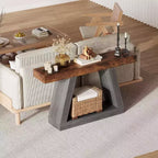 Tavolino Consolle a 2 Ripiani Marrone/Grigio e Marrone/Naturale – Tavolino da Divano Slim in Stile Rustico per Ingresso e Salotto