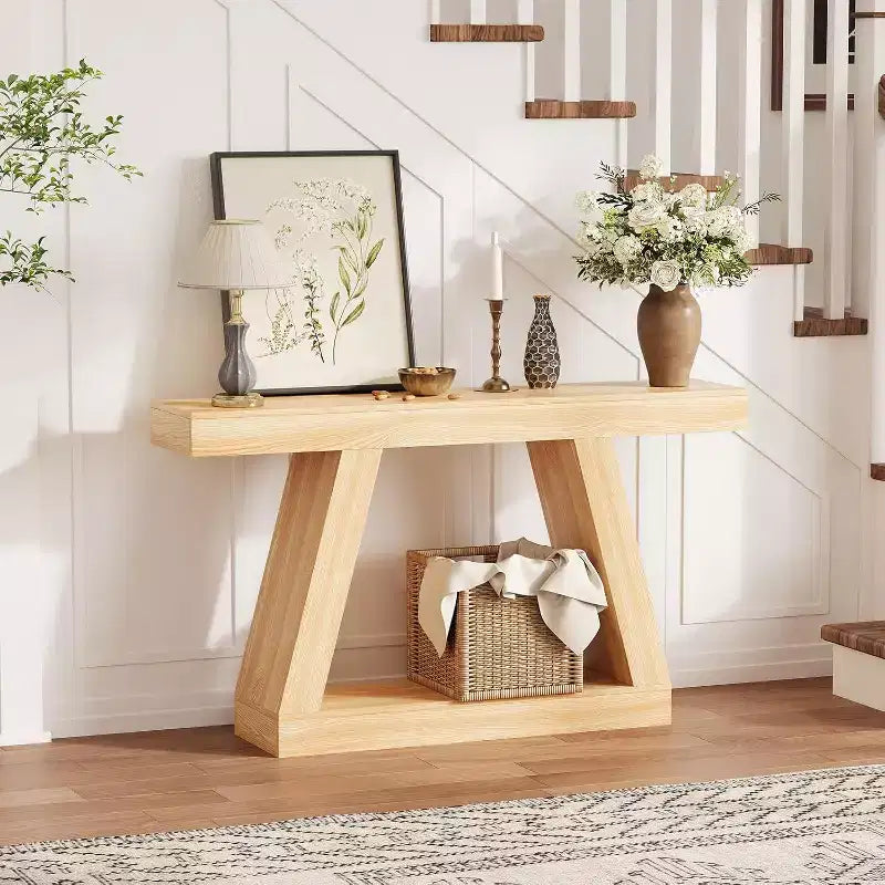 Tavolino Consolle a 2 Ripiani Marrone/Grigio e Marrone/Naturale – Tavolino da Divano Slim in Stile Rustico per Ingresso e Salotto