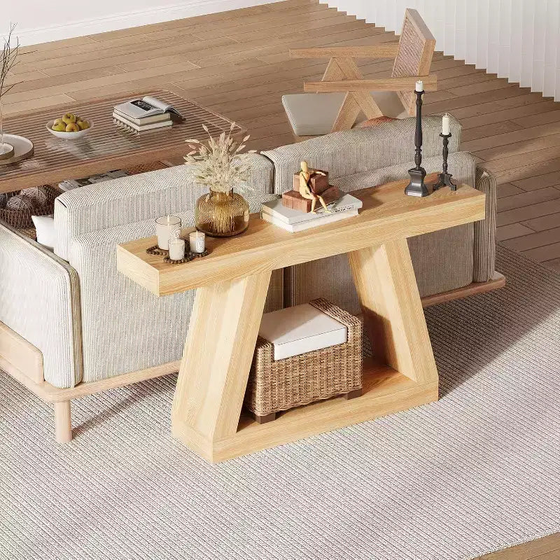 Tavolino Consolle a 2 Ripiani Marrone/Grigio e Marrone/Naturale – Tavolino da Divano Slim in Stile Rustico per Ingresso e Salotto