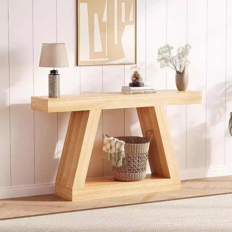 Tavolino Consolle a 2 Ripiani Marrone/Grigio e Marrone/Naturale – Tavolino da Divano Slim in Stile Rustico per Ingresso e Salotto