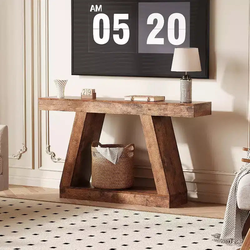 Tavolino Consolle a 2 Ripiani Marrone/Grigio e Marrone/Naturale – Tavolino da Divano Slim in Stile Rustico per Ingresso e Salotto