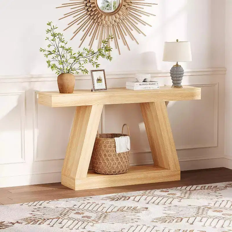 Tavolino Consolle a 2 Ripiani Marrone/Grigio e Marrone/Naturale – Tavolino da Divano Slim in Stile Rustico per Ingresso e Salotto
