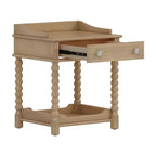 Comodino retrò in legno naturale con cassetto e ripiano aperto, singolo