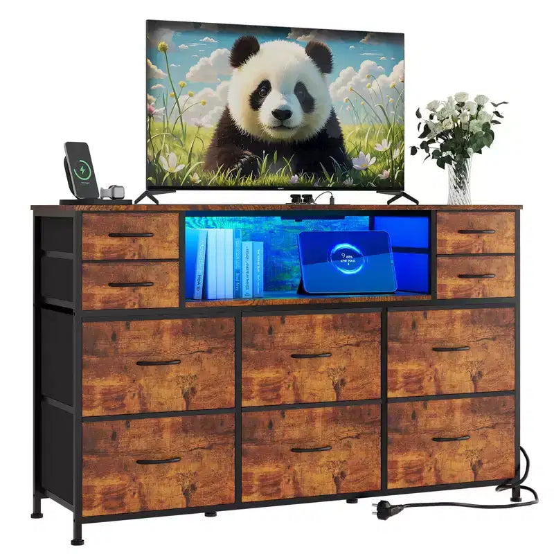 Mobile TV con 10 cassetti, luce LED e presa elettrica per TV da 45-55" - Nero / Marrone / Grigio / Bianco