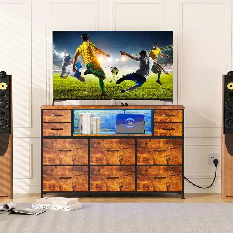 Mobile TV con 10 cassetti, luce LED e presa elettrica per TV da 45-55" - Nero / Marrone / Grigio / Bianco