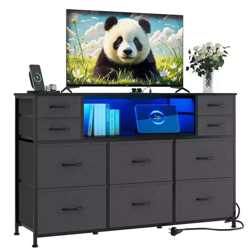 Mobile TV con 10 cassetti, luce LED e presa elettrica per TV da 45-55" - Nero / Marrone / Grigio / Bianco
