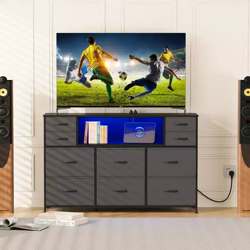 Mobile TV con 10 cassetti, luce LED e presa elettrica per TV da 45-55" - Nero / Marrone / Grigio / Bianco