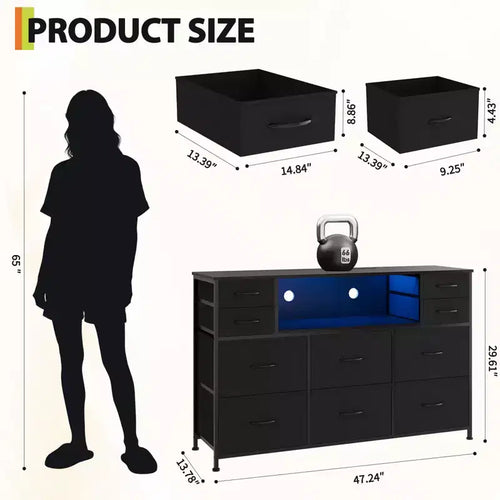 Mobile TV con 10 cassetti, luce LED e presa elettrica per TV da 45-55" - Nero / Marrone / Grigio / Bianco
