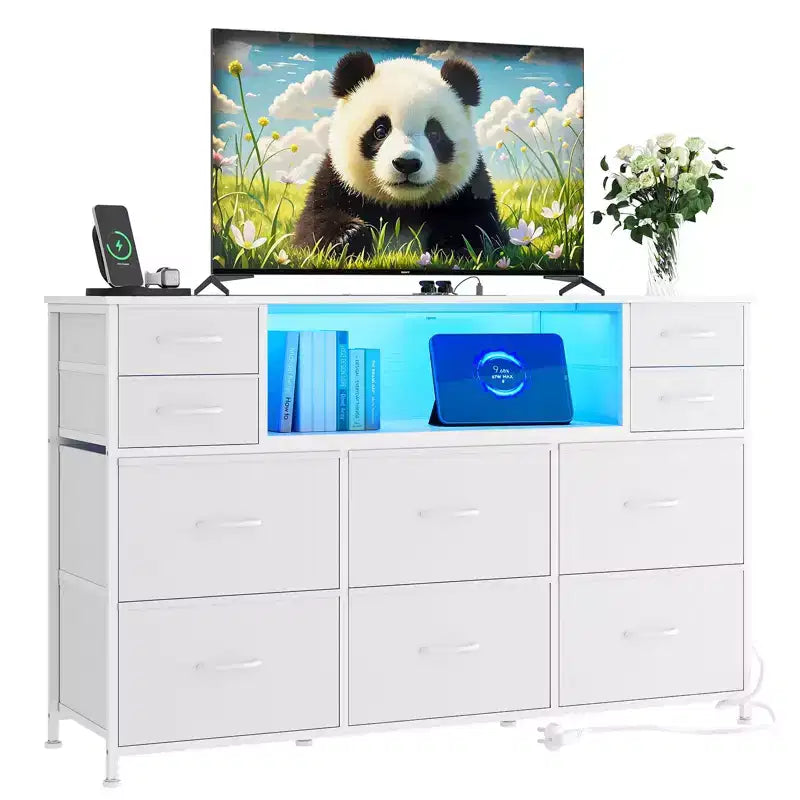 Mobile TV con 10 cassetti, luce LED e presa elettrica per TV da 45-55" - Nero / Marrone / Grigio / Bianco