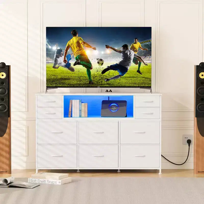 Mobile TV con 10 cassetti, luce LED e presa elettrica per TV da 45-55" - Nero / Marrone / Grigio / Bianco
