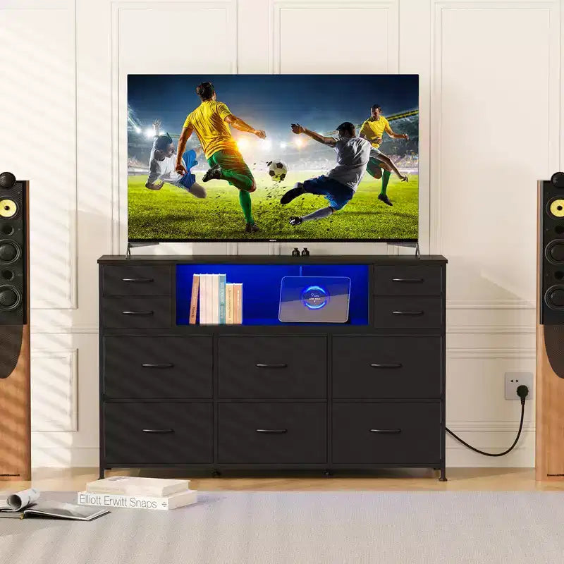 Mobile TV con 10 cassetti, luce LED e presa elettrica per TV da 45-55" - Nero / Marrone / Grigio / Bianco