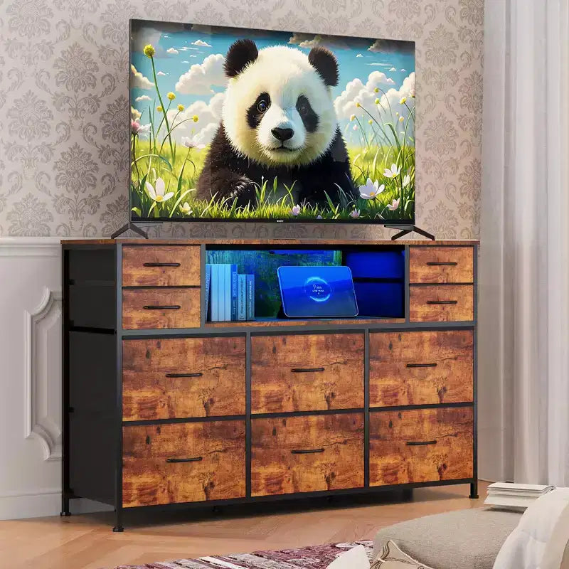 Mobile TV con 10 cassetti, luce LED e presa elettrica per TV da 45-55" - Nero / Marrone / Grigio / Bianco