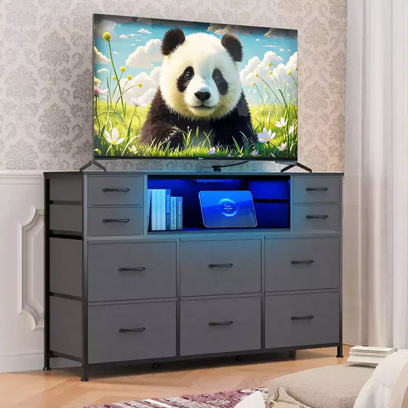 Mobile TV con 10 cassetti, luce LED e presa elettrica per TV da 45-55" - Nero / Marrone / Grigio / Bianco