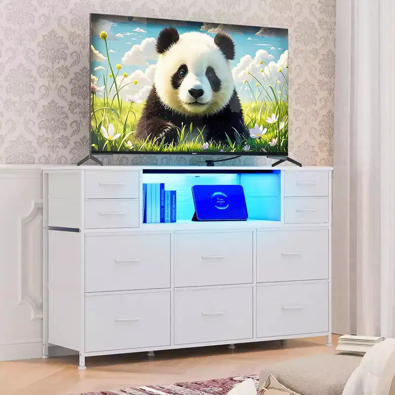Mobile TV con 10 cassetti, luce LED e presa elettrica per TV da 45-55" - Nero / Marrone / Grigio / Bianco