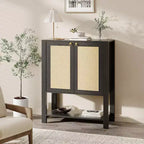 Scarpiera in rattan a 5 ripiani e 2 ante, rovere scuro / rovere grigio, per 1