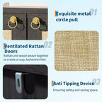 Scarpiera in rattan a 5 ripiani e 2 ante, rovere scuro / rovere grigio, per 1