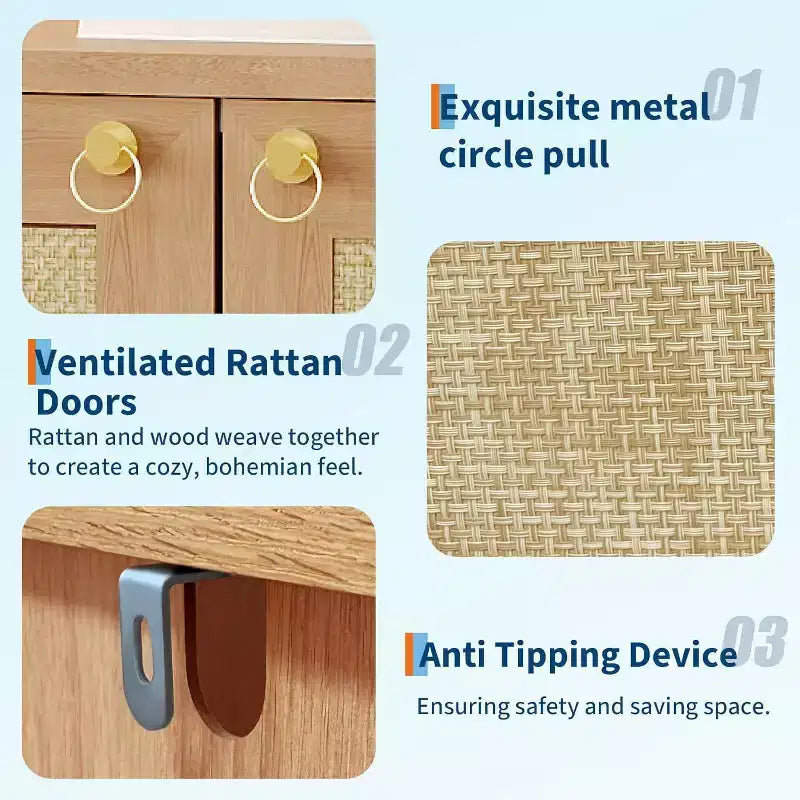 Scarpiera in rattan a 5 ripiani e 2 ante, rovere scuro / rovere grigio, per 1