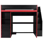 Letto a soppalco da gaming nero e rosso con scrivania e luci LED, singolo/matrimoniale, per 1 persona