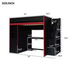 Letto a soppalco da gaming nero e rosso con scrivania e luci LED, singolo/matrimoniale, per 1 persona