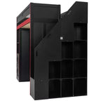 Letto a soppalco da gaming nero e rosso con scrivania e luci LED, singolo/matrimoniale, per 1 persona