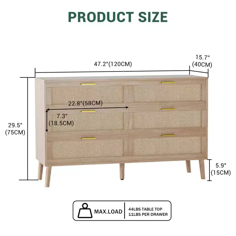 Cassettiera 6 cassetti in Rattan Naturale/Marrone, Stile Rustico