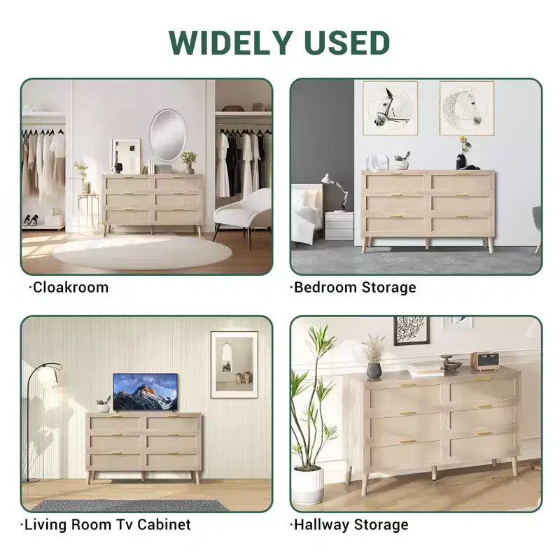 Cassettiera 6 cassetti in Rattan Naturale/Marrone, Stile Rustico