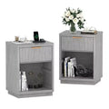 Fluted Nightstand Set of 2  Farmhouse Bedside Tables with Charging Station & 1-Drawer Storage (Mid-Century Modern)
