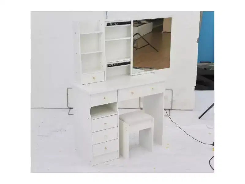 Toeletta bianca con sgabello imbottito, set da 2 pezzi – 74,2 cm / 94 cm