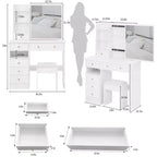 Toeletta bianca con sgabello imbottito, set da 2 pezzi – 74,2 cm / 94 cm