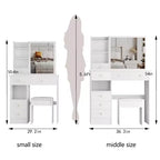 Toeletta bianca con sgabello imbottito, set da 2 pezzi – 74,2 cm / 94 cm