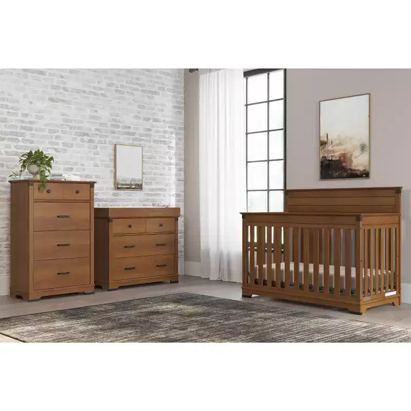 Culla trasformabile a pannello intero Coach Cherry / Dapper Gray e set comò 3 pezzi, per 1 bambino