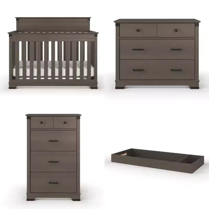 Culla trasformabile a pannello intero Coach Cherry / Dapper Gray e set comò 3 pezzi, per 1 bambino