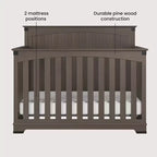 Culla trasformabile a pannello intero Coach Cherry / Dapper Gray e set comò 3 pezzi, per 1 bambino