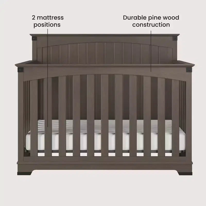 Culla trasformabile a pannello intero Coach Cherry / Dapper Gray e set comò 3 pezzi, per 1 bambino