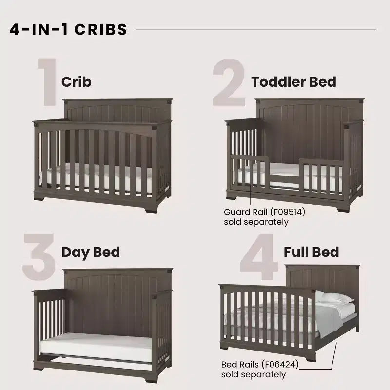 Culla trasformabile a pannello intero Coach Cherry / Dapper Gray e set comò 3 pezzi, per 1 bambino