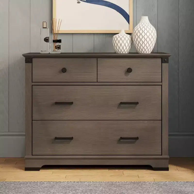 Culla trasformabile a pannello intero Coach Cherry / Dapper Gray e set comò 3 pezzi, per 1 bambino