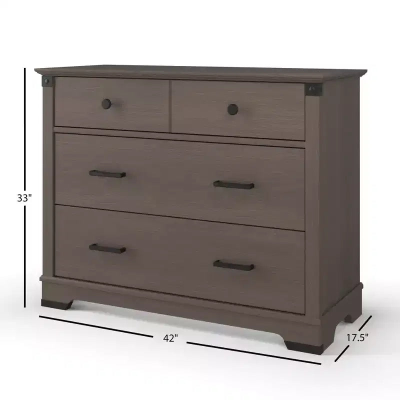 Culla trasformabile a pannello intero Coach Cherry / Dapper Gray e set comò 3 pezzi, per 1 bambino