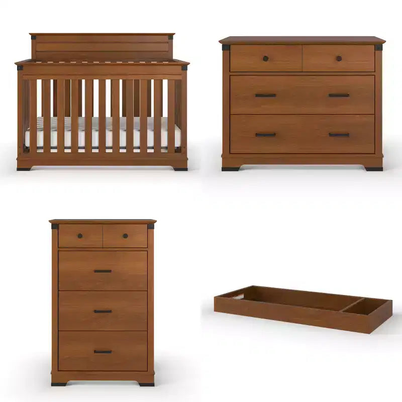 Culla trasformabile a pannello intero Coach Cherry / Dapper Gray e set comò 3 pezzi, per 1 bambino