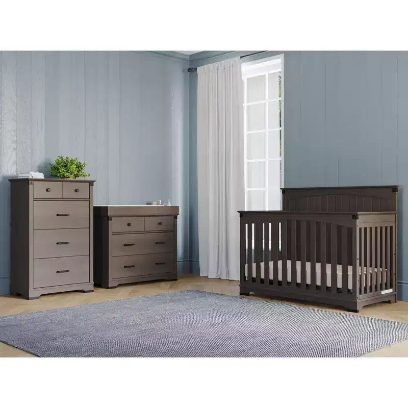 Culla trasformabile a pannello intero Coach Cherry / Dapper Gray e set comò 3 pezzi, per 1 bambino