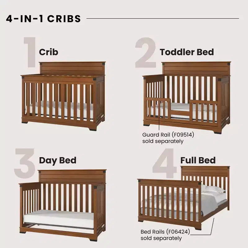 Culla trasformabile a pannello intero Coach Cherry / Dapper Gray e set comò 3 pezzi, per 1 bambino