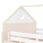 Letto a soppalco singolo a forma di casetta con scivolo, libreria e scaletta convertibile, Beige / Nero / Naturale