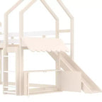 Letto a soppalco singolo a forma di casetta con scivolo, libreria e scaletta convertibile, Beige / Nero / Naturale