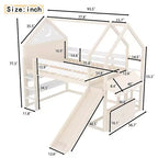 Letto a soppalco singolo a forma di casetta con scivolo, libreria e scaletta convertibile, Beige / Nero / Naturale