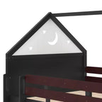 Letto a soppalco singolo a forma di casetta con scivolo, libreria e scaletta convertibile, Beige / Nero / Naturale