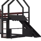Letto a soppalco singolo a forma di casetta con scivolo, libreria e scaletta convertibile, Beige / Nero / Naturale